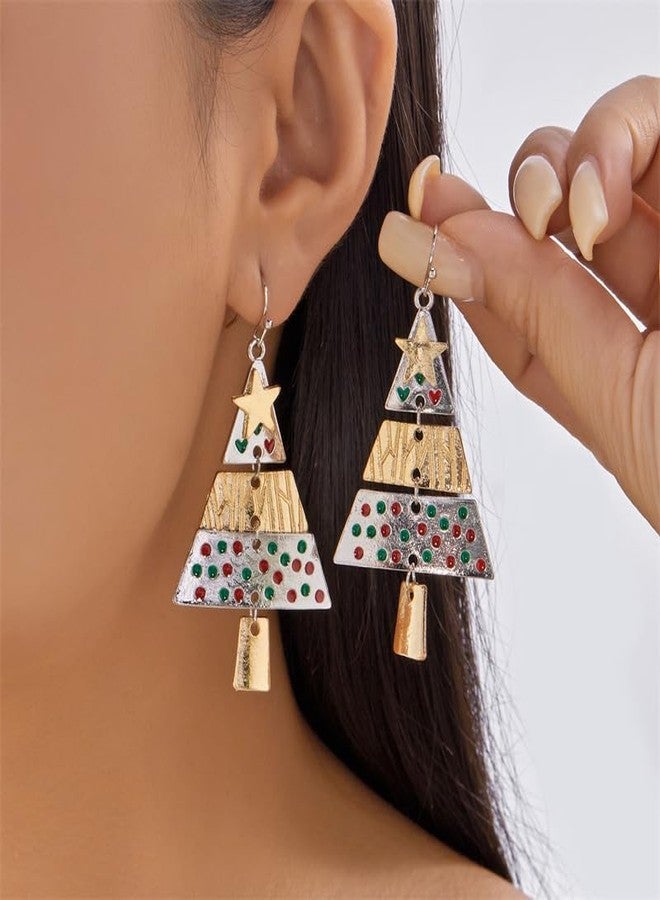 MarveBard Christmas Tree Necklace Earring Set for Women Red Green Layered Christmas Tree Pendant Necklace Fashion Layered Xmas Dangle Drop Earrings Xmas Holiday Set Christmas Holiday Winter Party Jewelry (Gold+Silver) - Image 5